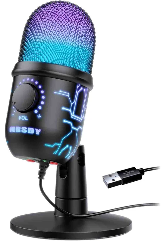 MRSDY V5 RGB USB Gaming Mikrofon – Gürültü Azaltma, Gain ve Mute
