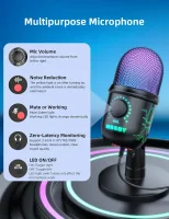 MRSDY V5 RGB USB Gaming Mikrofon – Noise Cancelling, Gain & Mute, PC/Mac/PS5 Uyumlu