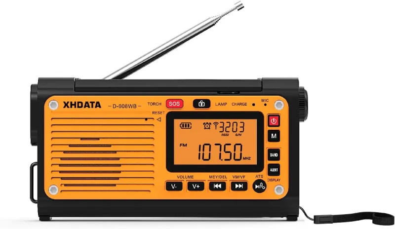 XHDATA D-608WB Acil Durum Radyosu – Güneş Paneli, El Krankı, Bluetooth, FM/AM/Kısa Dalga