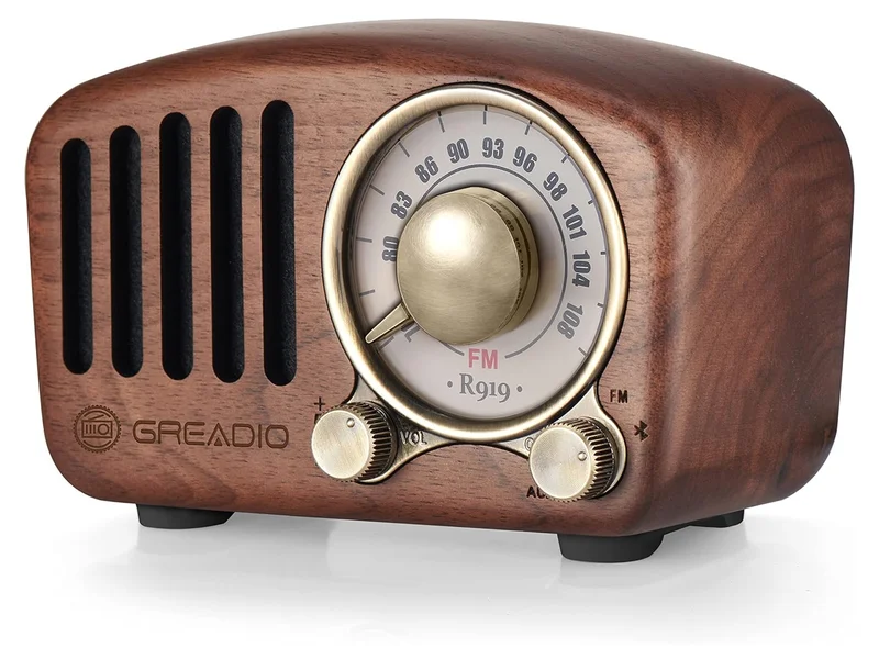 Greadio Vintage Bluetooth Hoparlör FM Radyo – Ceviz Gövde, 5W, AUX/TF