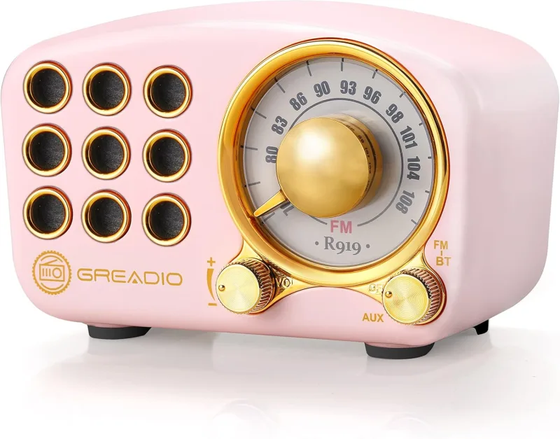 Greadio Vintage Bluetooth Hoparlör FM Radyo – Ceviz Gövde, 5W, AUX/TF