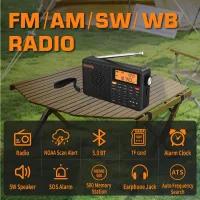 XHDATA D-109WB kamp masasında; ATS, 500 hafıza, Bluetooth 5.0 ve çalar saat özellikleri