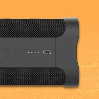 Hoparlörün kontrol düğmeleri ve USB-C girişi yakın çekimi