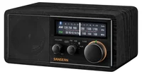 Sangean SG-118 siyah ahşap masaüstü radyo önden görünüm, aydınlatmalı kadran