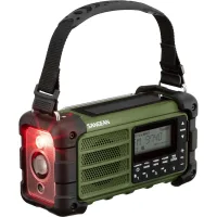 Sangean MMR-99 radyo taşıma askısıyla, LED el feneri yanıyor