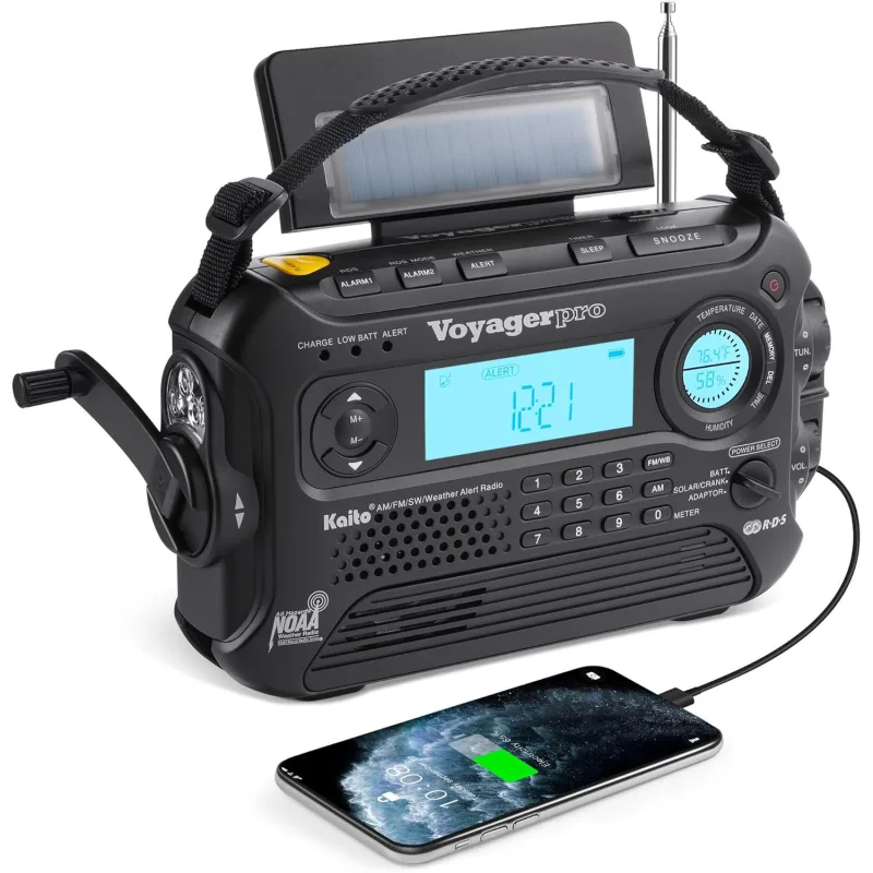 Kaito KA600 Voyager Pro Acil Durum Radyosu (Siyah) – Güneş Paneli, El Krankı, AM/FM/LW/Kısa Dalga