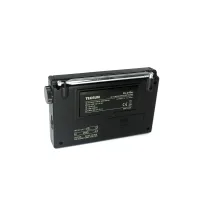 Tecsun PL-310ET arka görünüm, bant etiketi ve pil kapağı