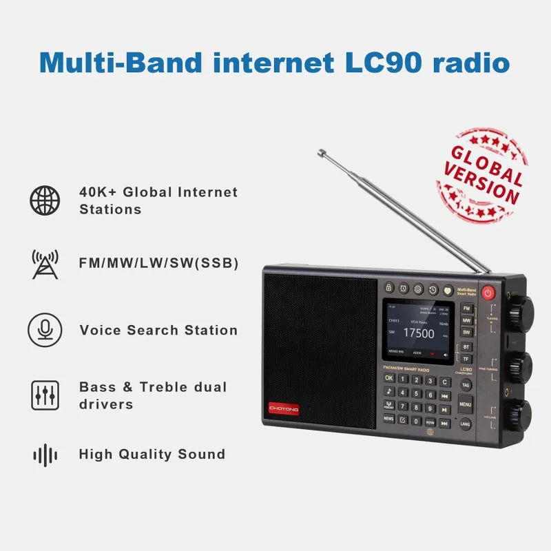CHOYONG LC90 Akıllı İnternet Radyosu – WiFi/4G, AM/FM/MW/SW/SSB, Bluetooth, TF Kart