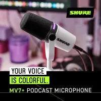 Shure MV7+ Podcast Dynamic Microphone USB-C & XLR Podcast Mikrofonu – OBS Certified Yayıncı Mikrofonu, LED Touch Panel, Auto Level Mode, Digital Pop Filter, Reverb Efektleri – Beyaz